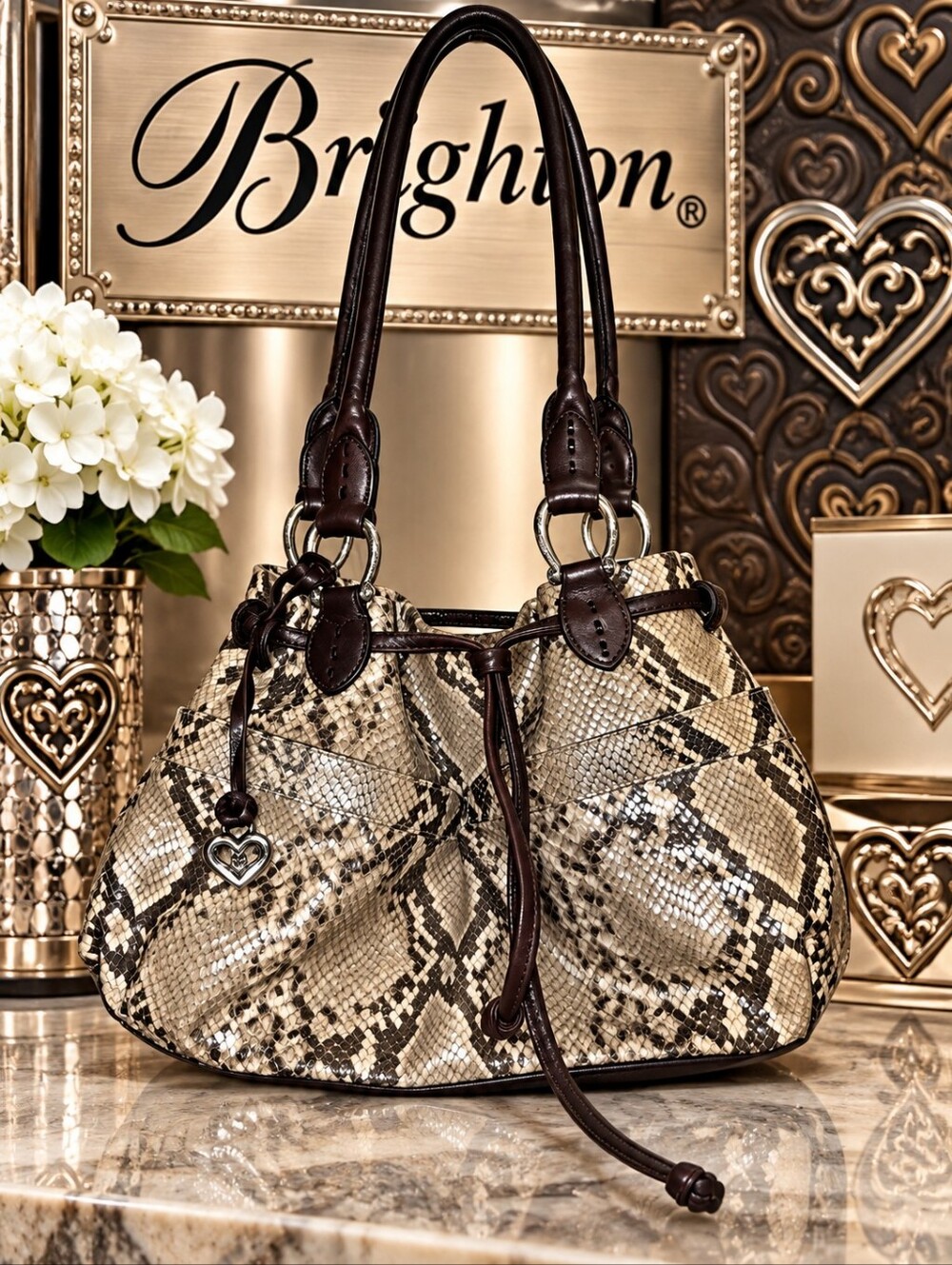 Brighton Python Snake Embossed Leather Bag